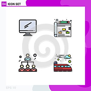 Editable Vector Line Pack of 4 Simple Filledline Flat Colors of computer, network, imac, planning, share photo