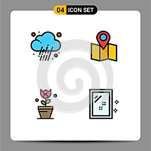 Editable Vector Line Pack of 4 Simple Filledline Flat Colors of journalist, plant, weather, pointer, door