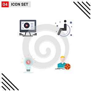 Editable Vector Line Pack of 4 Simple Flat Icons of monitor, idea, design, wheel chair, startup