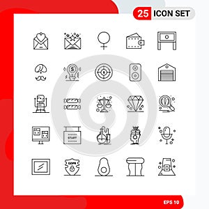 Editable Vector Line Pack of 25 Simple Lines of household, end, female, wallet, fashion photo