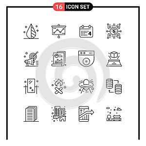 Editable Vector Line Pack of 16 Simple Outlines of campaign, crowdselling, calender, crowdsale, crowdfund photo