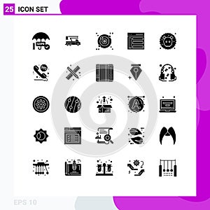 Editable Vector Line Pack of 25 Simple Solid Glyphs of gas, sidebar, transport, left, communication photo