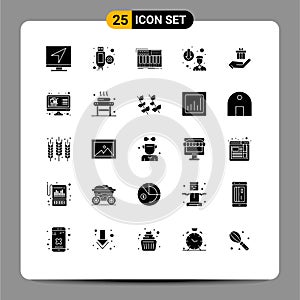 25 User Interface Solid Glyph Pack of modern Signs and Symbols of gift, depose, synth, degradation, synthesizer