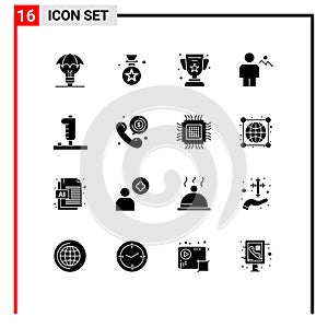 Pictogram Set of 16 Simple Solid Glyphs of land, hills, price, body, education photo