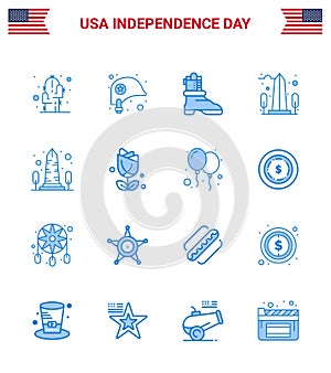 Editable Vector Line Pack of USA Day 16 Simple Blues of imerican; washington; shose; usa; monument