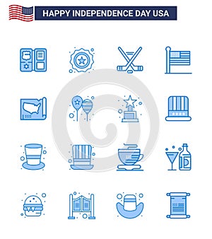 Editable Vector Line Pack of USA Day 16 Simple Blues of states; usa; hokey; united; flag