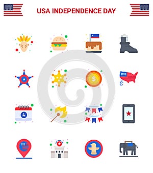 Editable Vector Line Pack of USA Day 16 Simple Flats of usa; police; independence; men; boot