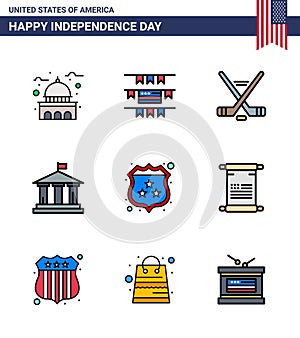 Editable Vector Line Pack of USA Day 9 Simple Flat Filled Lines of security; usa; hokey; american; bank