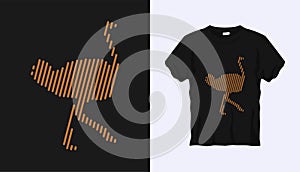 Editable vector outline image of ostrich with brown stripes isolated on black background. Vector T-shirt silhouette. Front side.