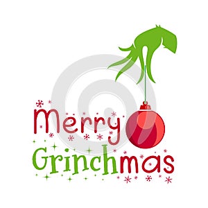 Merry Christmas Grinch Hands With Ornament photo