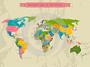 Editable world map with all Countries.