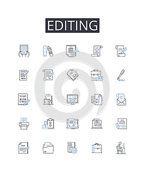Editing line icons collection. Justice, Veracity, Ruling, Decision, Conclusion, Outcome, Determination vector and linear