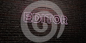 EDITOR -Realistic Neon Sign on Brick Wall background - 3D rendered royalty free stock image