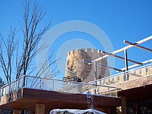 Clearing snow from an unusual building