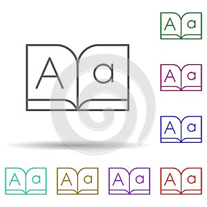 Editorial, font, book multi color icon. Simple thin line, outline vector of editorial design icons for ui and ux, website or