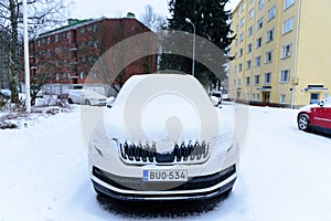 Editorial: Helsinki City, Finland, 21th December 2018. Car on the road in village with snow and winter season at Helsinki, Finland