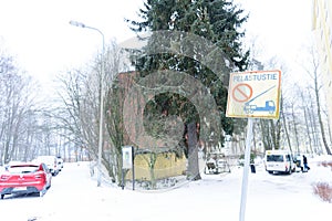 Editorial: Helsinki City, Finland, 21th December 2018. Car on the road in village with snow and winter season at Helsinki, Finland