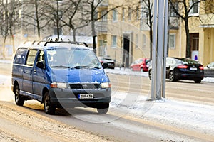 Editorial: Helsinki City, Finland, 22th December 2018. Car on the road in village with snow and winter season in the morning at