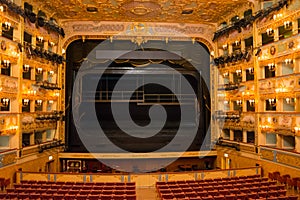 Venice, Italy. Richly decorated auditorium of the La Fenice Theatre