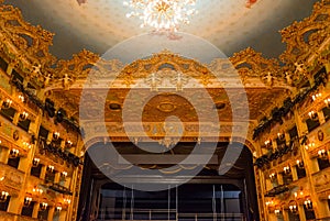 Richly decorated auditorium of the theater La Fenice