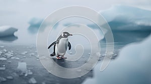 Editorial Photo of a Lonely Penguin on Ice