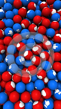 Editorial shot: 3D rendering of blue red emoji balls with thumb up and heart . Icon of popular social network Facebook