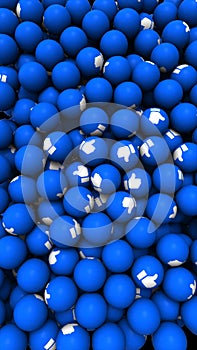 Editorial shot: 3D rendering of blue spherical emoji balls with thumb up. Icon of popular social network Facebook