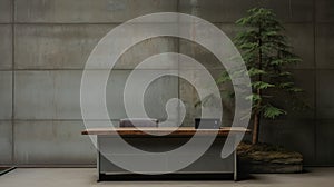 Editorial Style Photograph Of Bureau In Simple Brutalist Environment