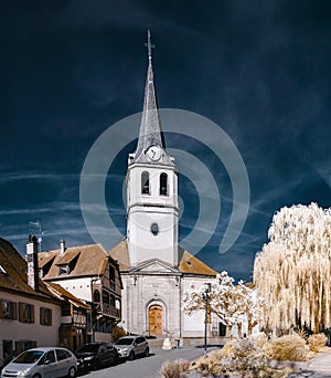 Editorial: 30th March 2017: Ville, France. Infrared view of village street