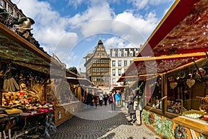 Editorial: 27th November 2019: Strasbourg, France. Christmas market. View of the Kammerzel house