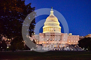 Editorial: Washington DC, USA - 10th November 2017. The United States Capitol building in Washington DC at night