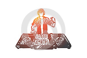 EDM, DJ, party, music, club concept. Hand drawn isolated vector. photo