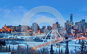 Edmonton Downtown Skyline Just After Sunset in the Winter