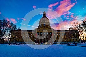 Edmonton`s Alberta Legislature Grounds sunset