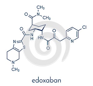 Edoxaban anticoagulant drug molecule direct FXa inhibitor. Skeletal formula.
