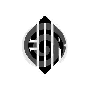 EDR circle letter logo design with circle and ellipse shape. EDR ellipse letters with typographic style. The three initials form a