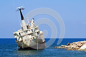 Edro III cargo ship aground near the shore of the Sea Caves at P