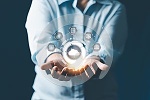 EdTech Education technology distance learning online concept. Online education training and e-learning webinar on internet for