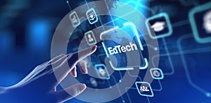 EdTech Educational Technology Enhancing Learning Through Digital Tools, projection on a virtual screen, Business and Technology