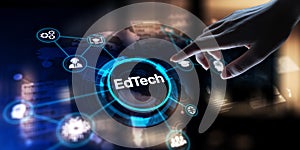 EdTech Educational Technology Enhancing Learning Through Digital Tools, projection on a virtual screen, Business and Technology