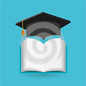 Eduation online concept book and graduation cap school background