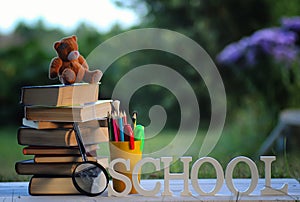 Educaion back school book stack page outdoor