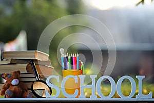 Educaion back school book stack page outdoor