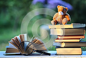 Educaion back school book stack page outdoor