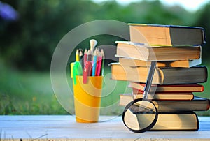 Educaion back school book stack page outdoor