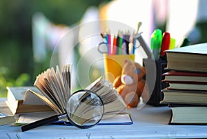 Educaion back school book stack page outdoor