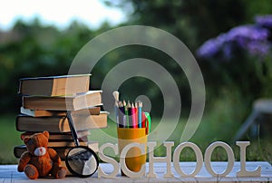 Educaion back school book stack page outdoor