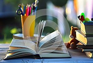 Educaion back school book stack page outdoor