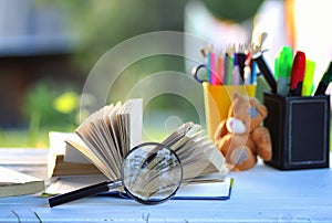 Educaion back school book stack page outdoor