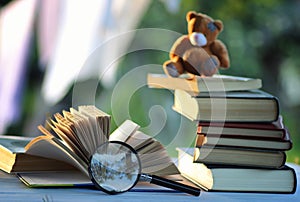 Educaion back school book stack page outdoor